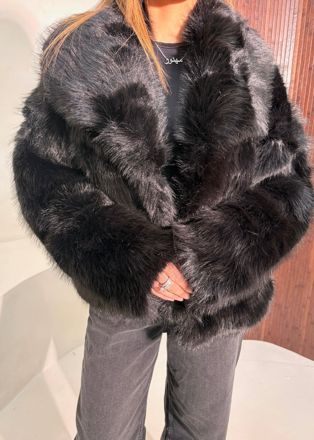 Hannah Faux Fur Coat - Black