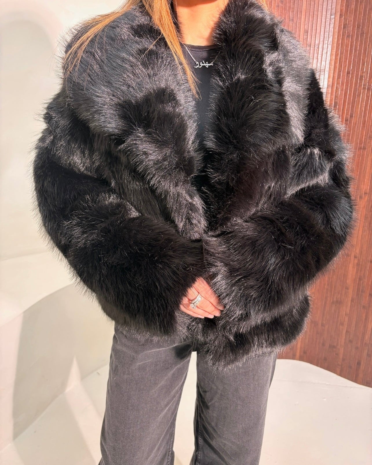 Hannah Faux Fur Coat - Black