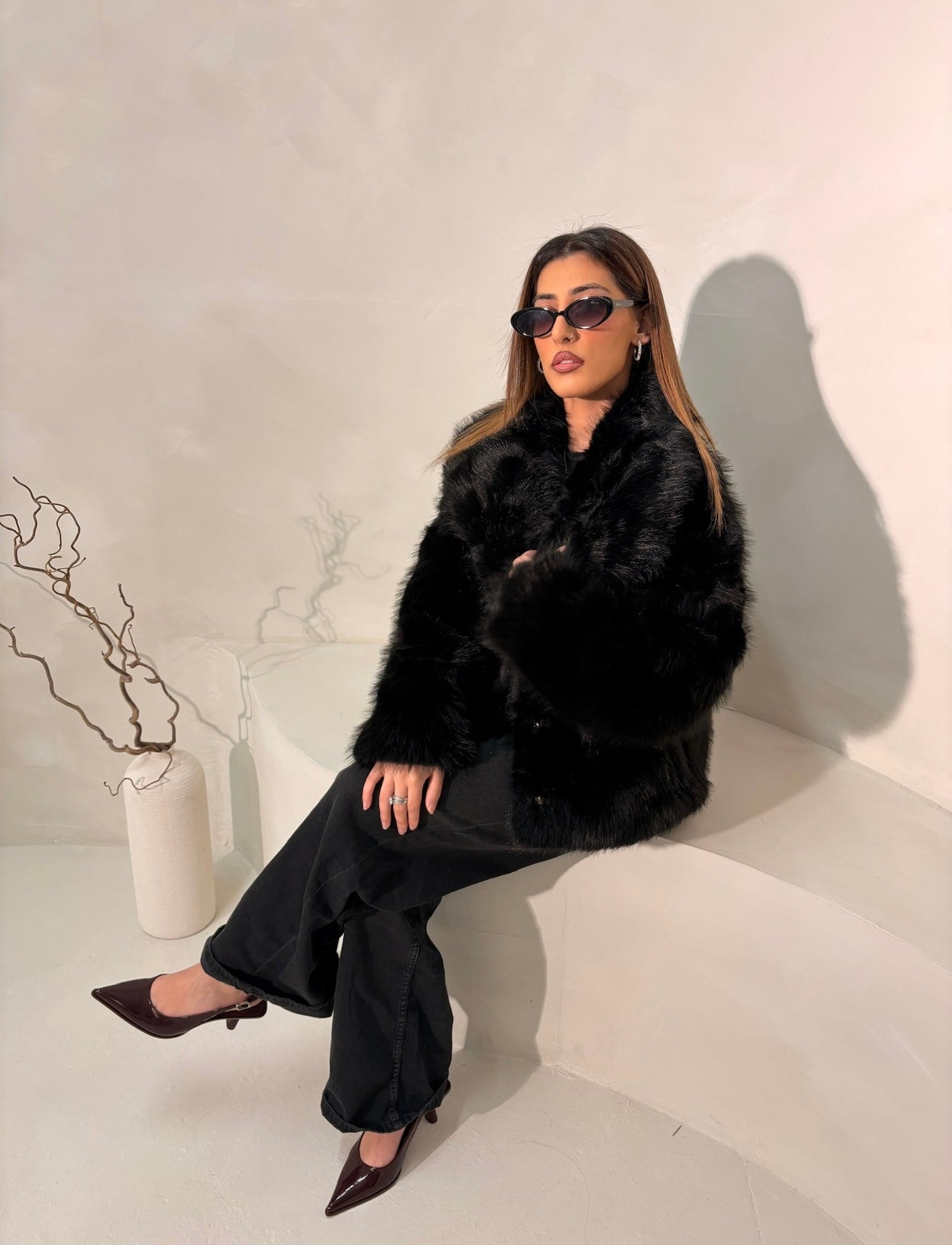 Hannah Faux Fur Coat - Black