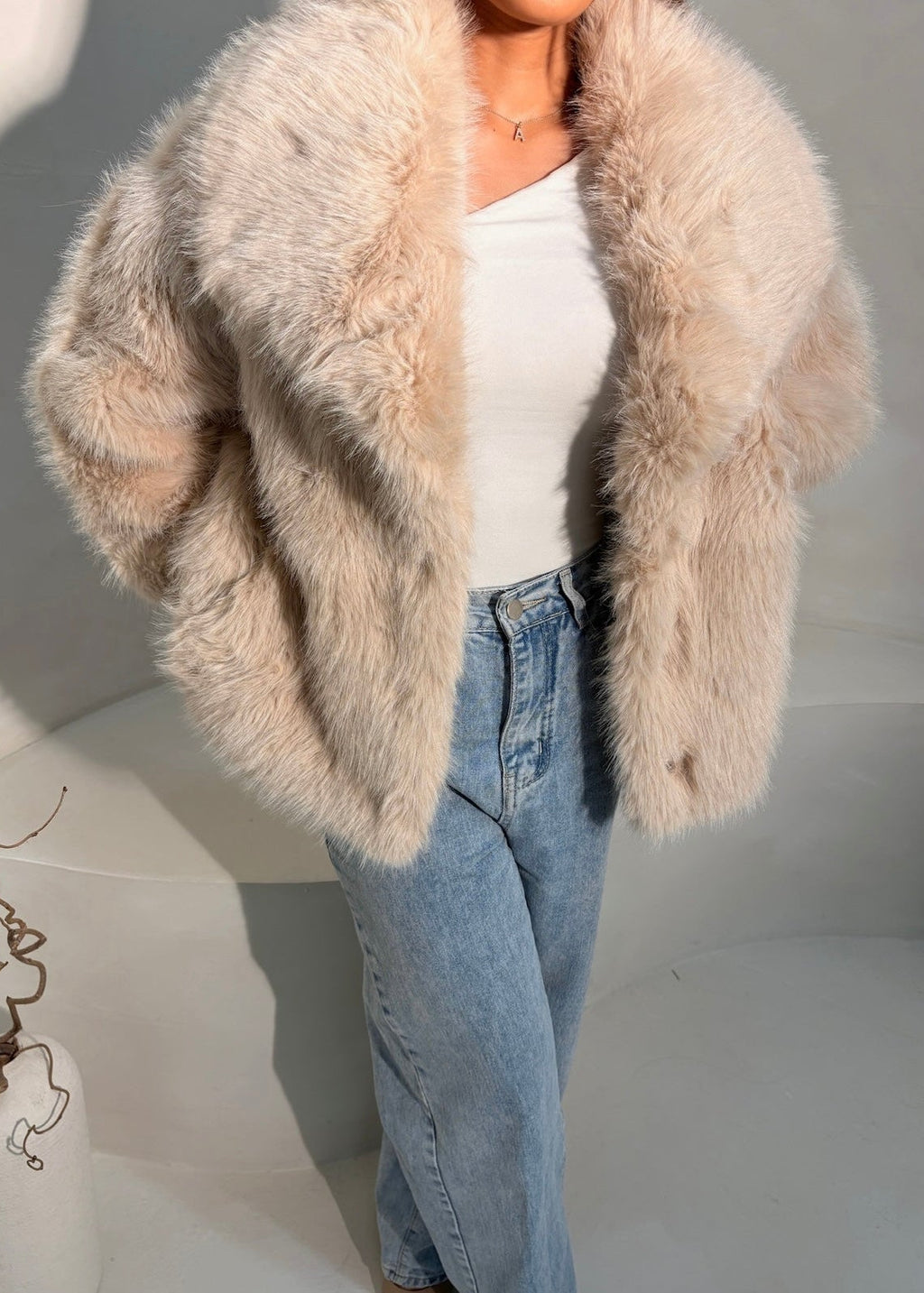 Hannah Faux Fur Coat - Beige