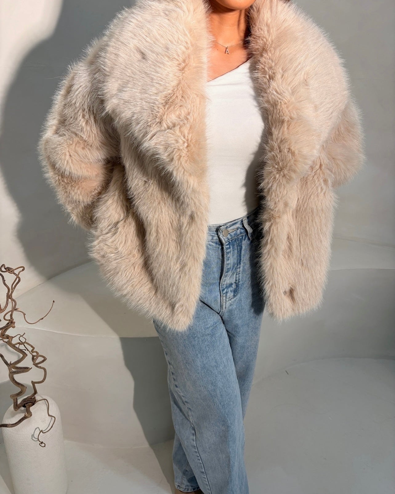 Hannah Faux Fur Coat - Beige
