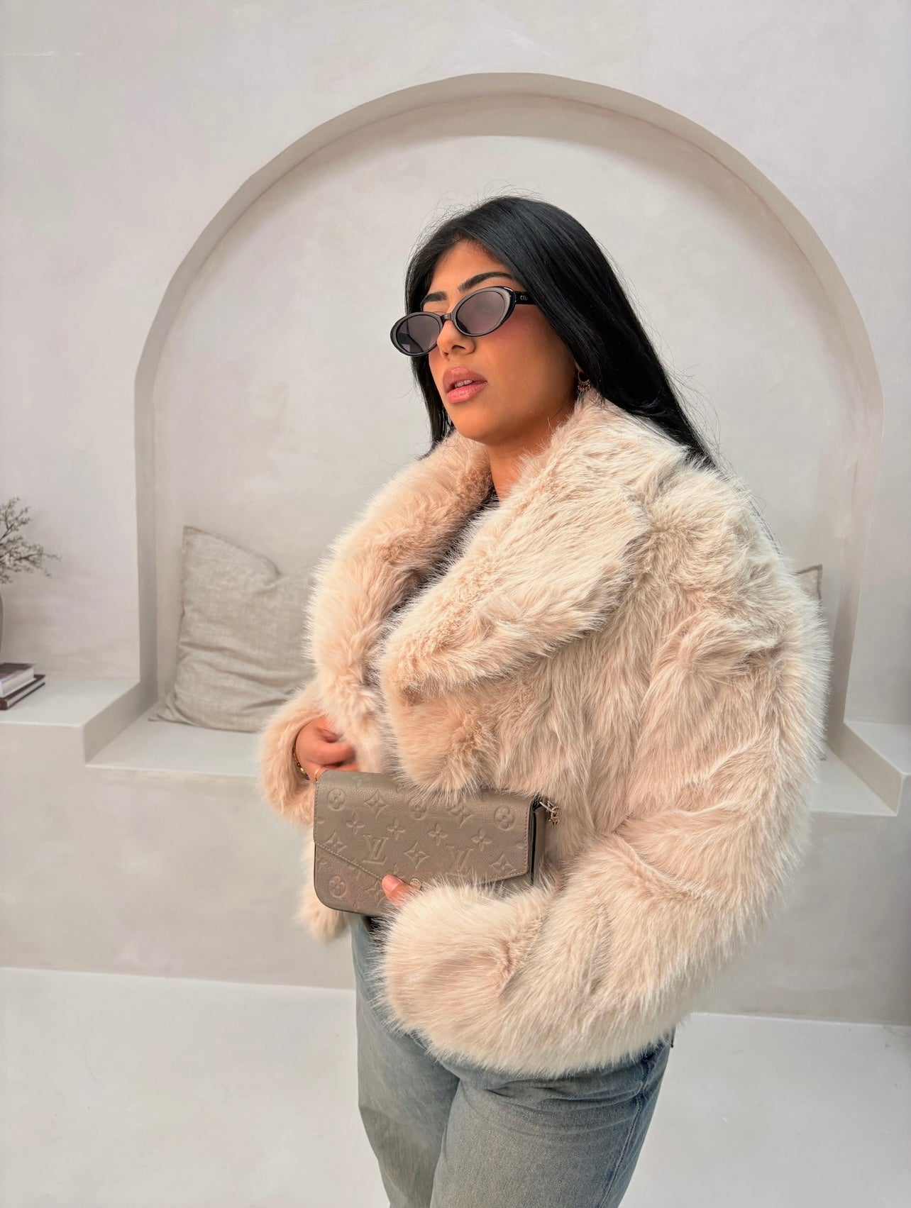 Hannah Faux Fur Coat - Beige