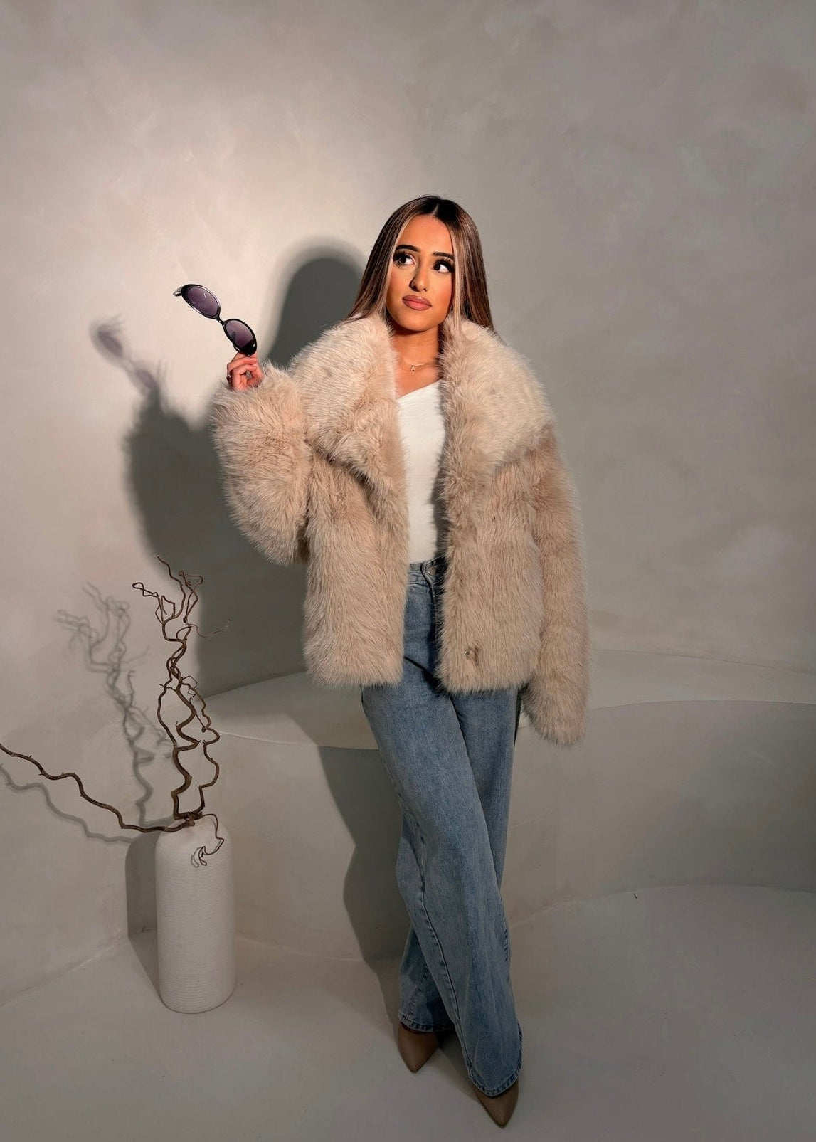 Hannah Faux Fur Coat - Beige