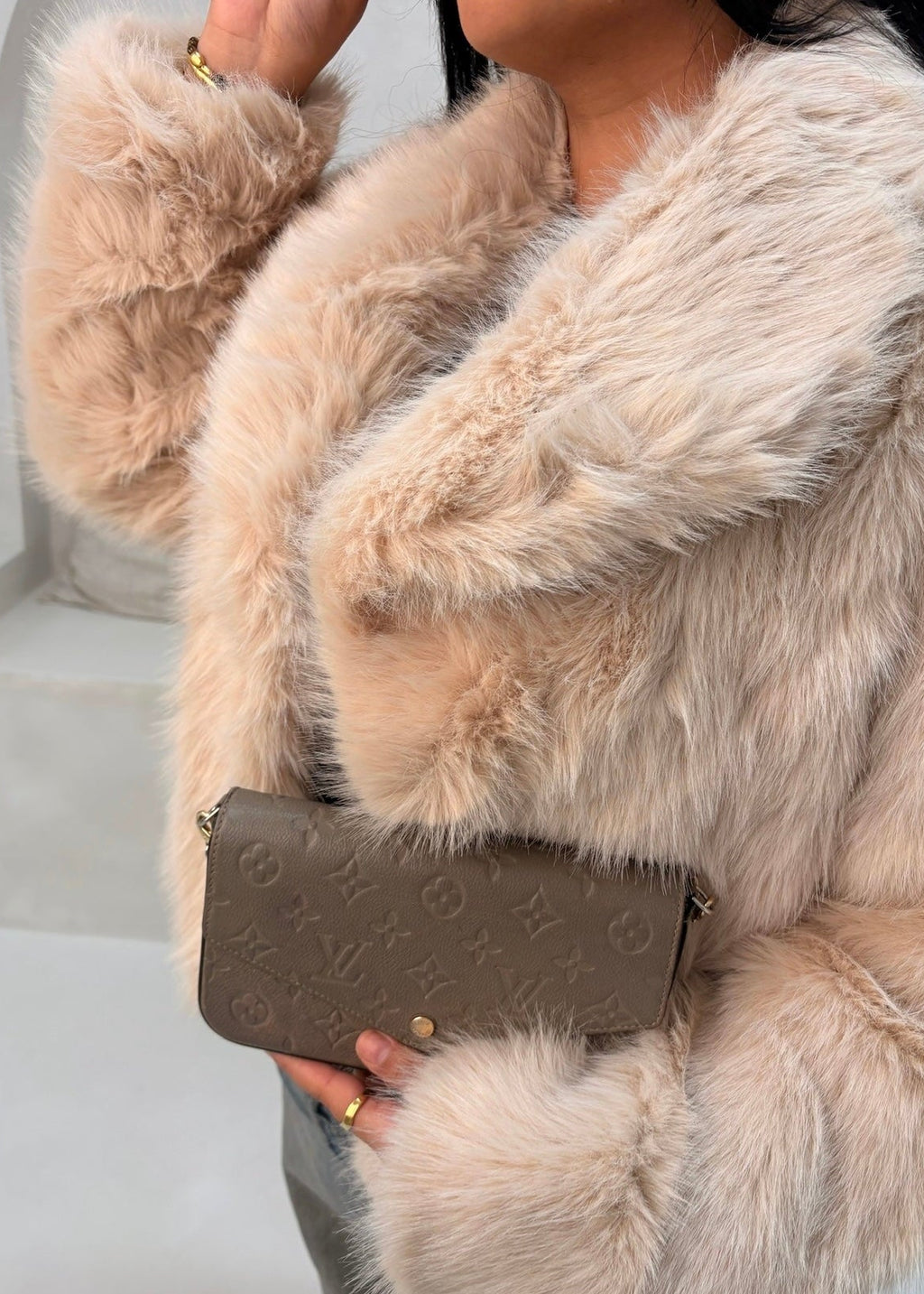 Hannah Faux Fur Coat - Beige