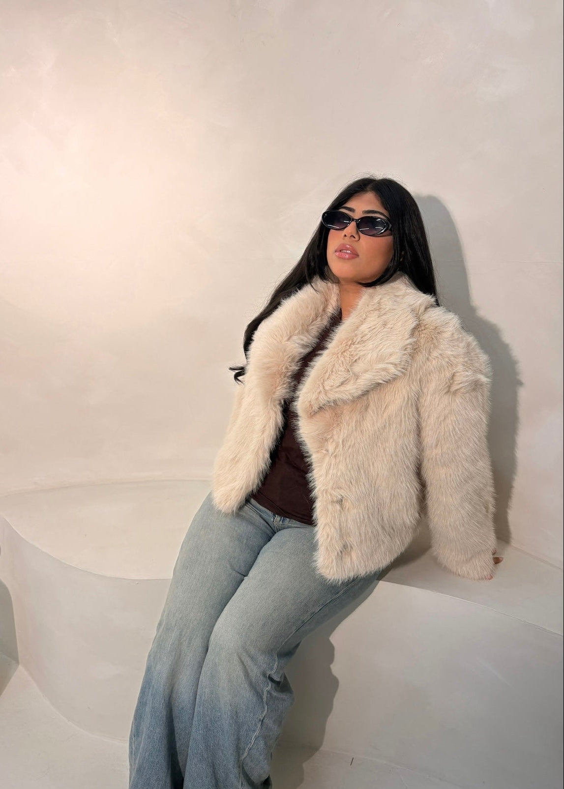 Hannah Faux Fur Coat - Beige