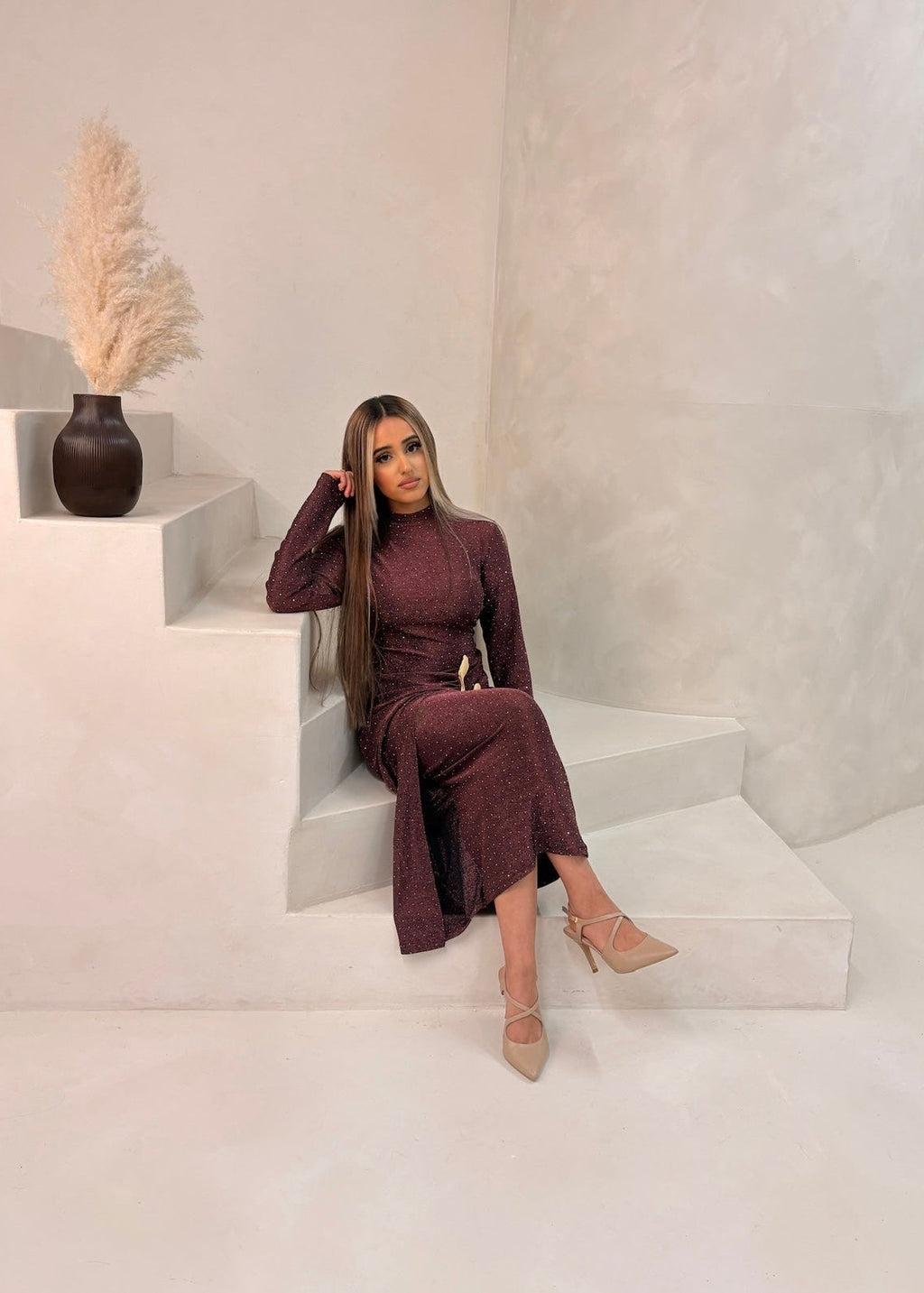 Hayati Sparkle Dress - Dark Mauve