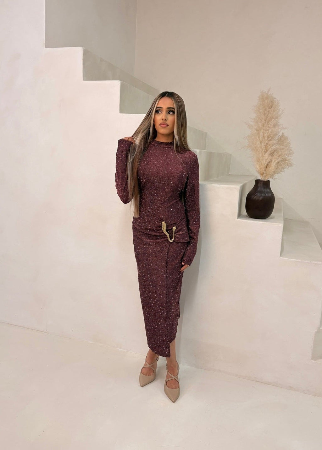 Hayati Sparkle Dress - Dark Mauve