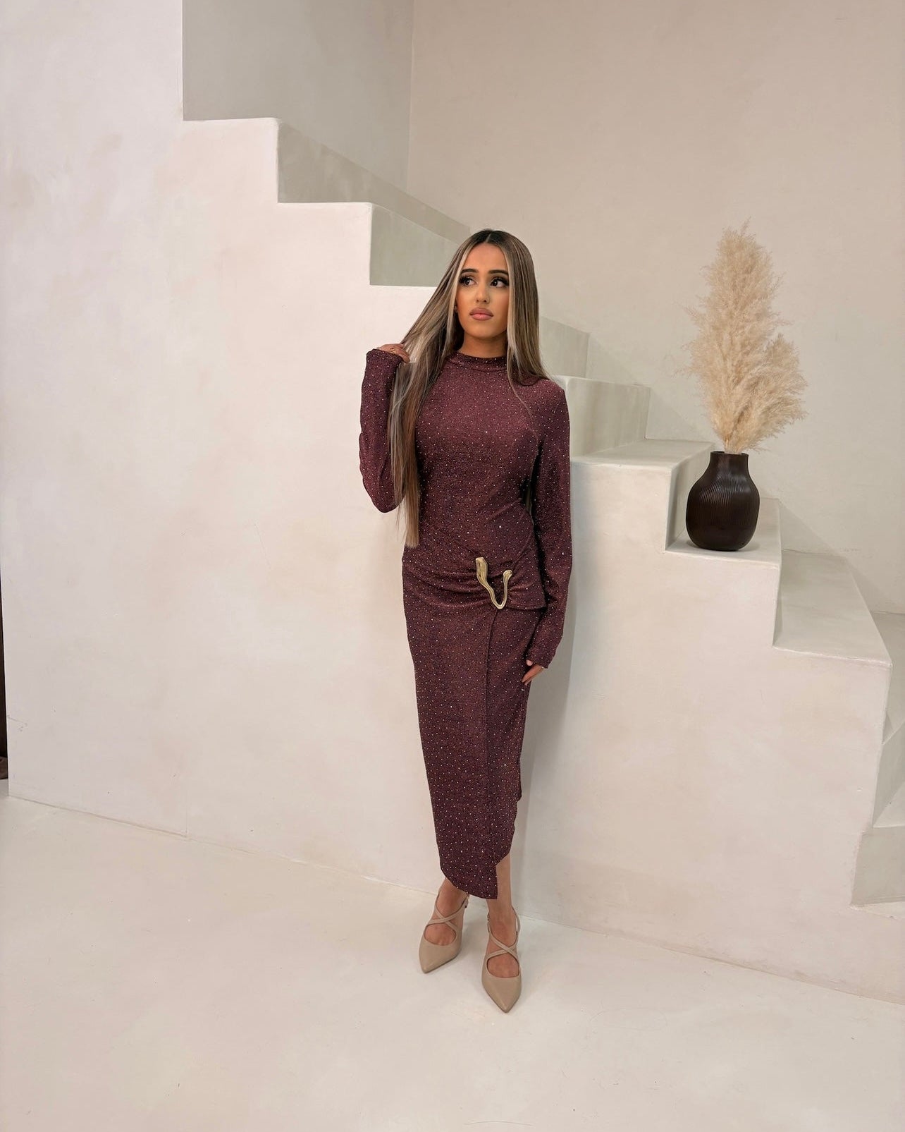 Hayati Sparkle Dress - Dark Mauve