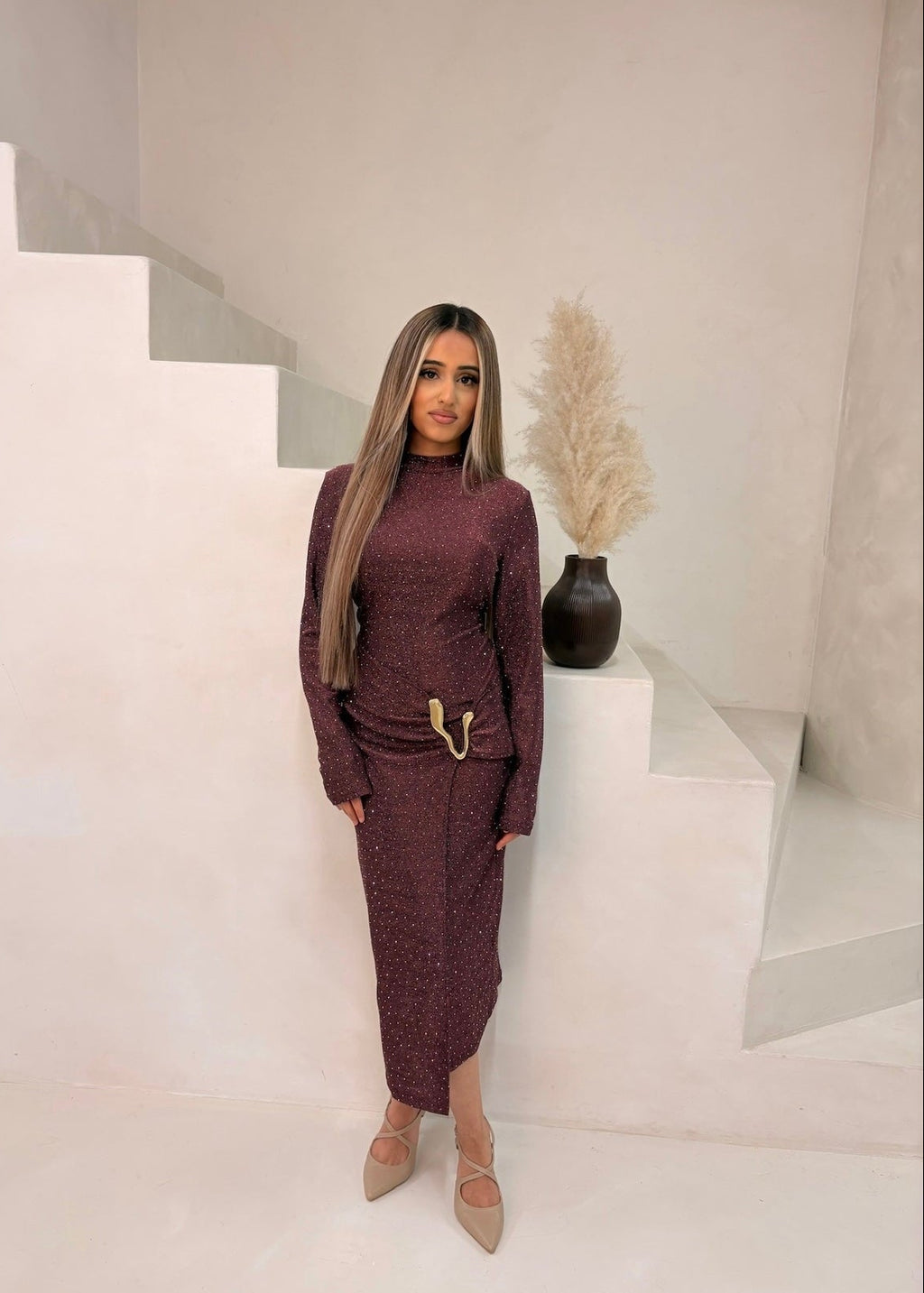 Hayati Sparkle Dress - Dark Mauve