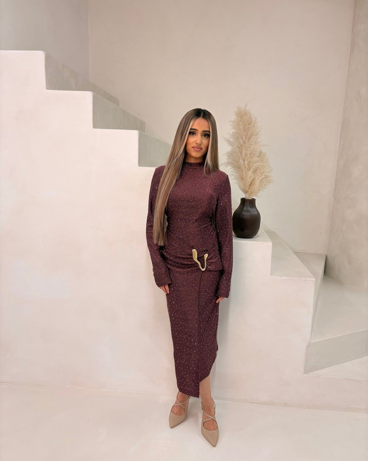 Hayati Sparkle Dress - Dark Mauve