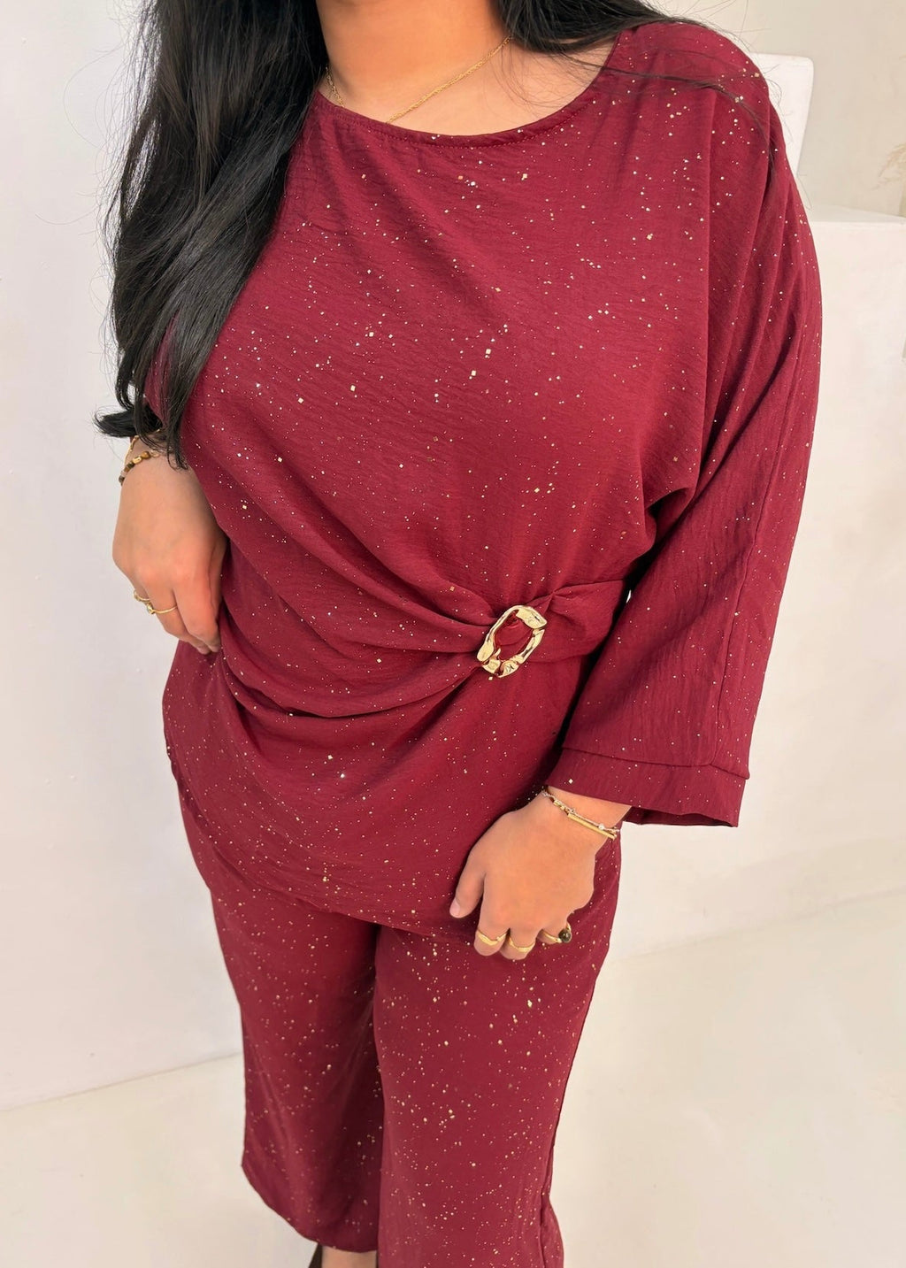 Layali Co Ord Set - Burgundy