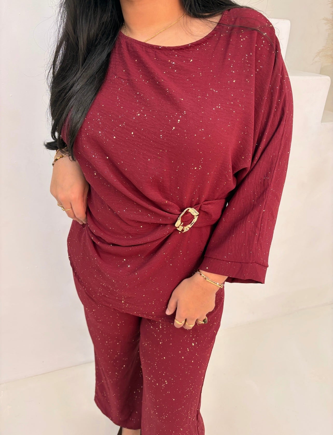 Layali Co Ord Set - Burgundy