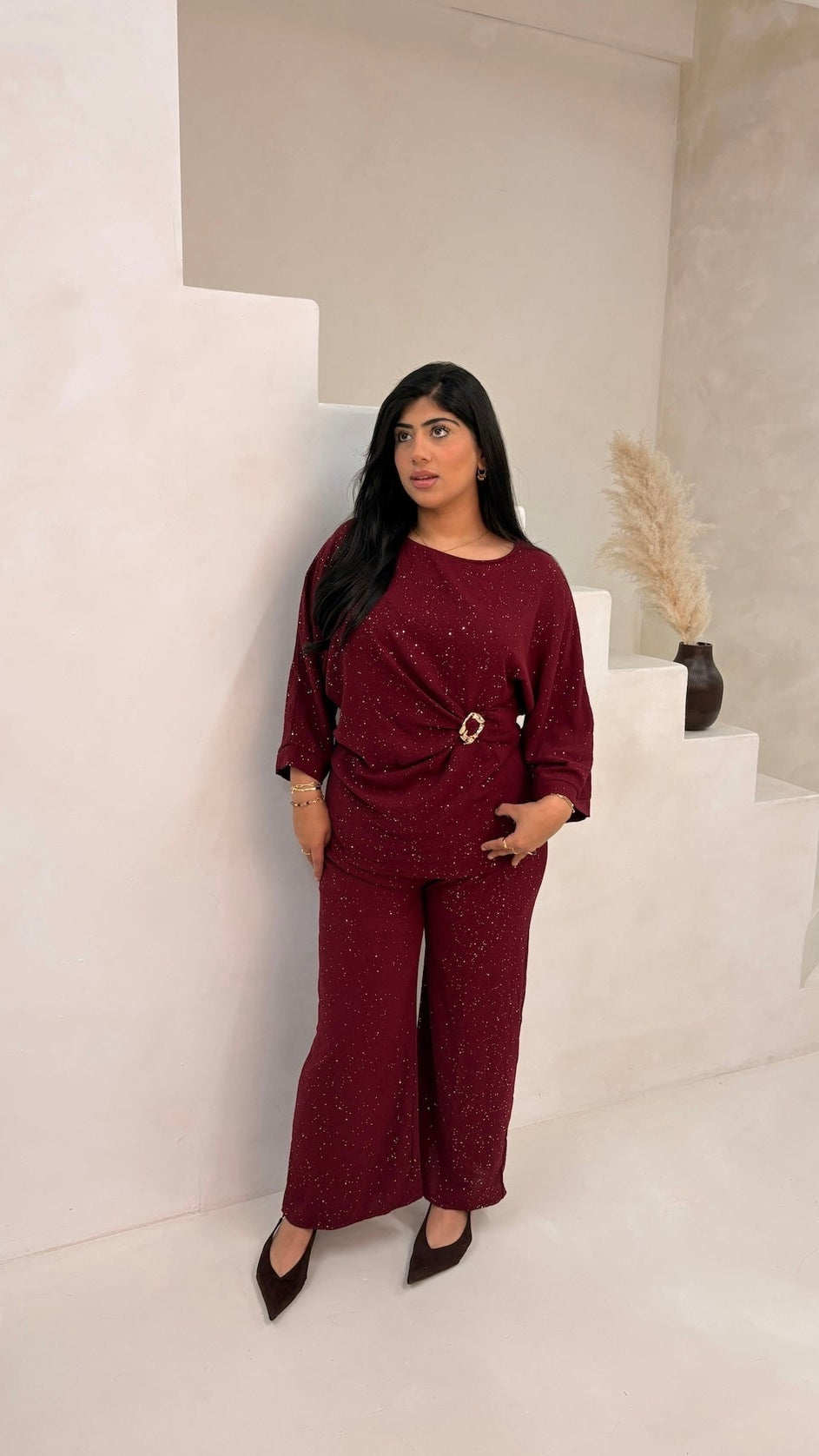 Layali Co Ord Set - Burgundy